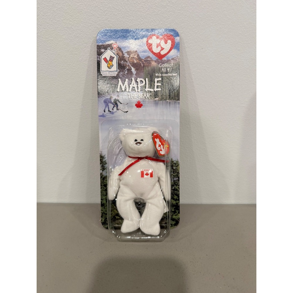 Ty Teenie Beanie Baby Maple Bear McDonald's White Vintage 90s Canada Flag NIP